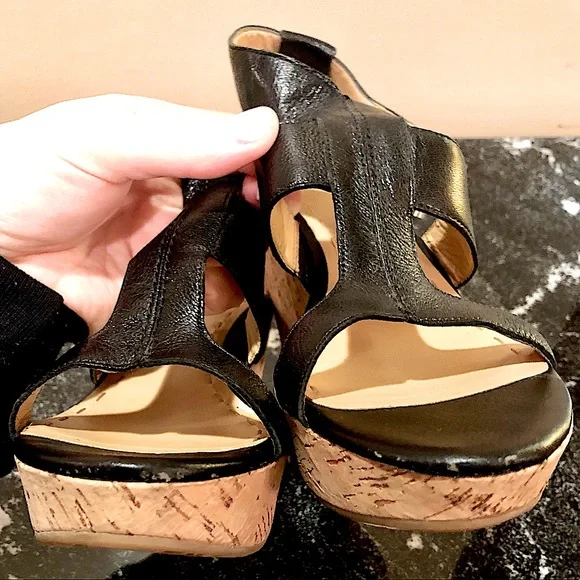 Nine West Black Strap Cork Wedge Sandals - Picture 8 of 10